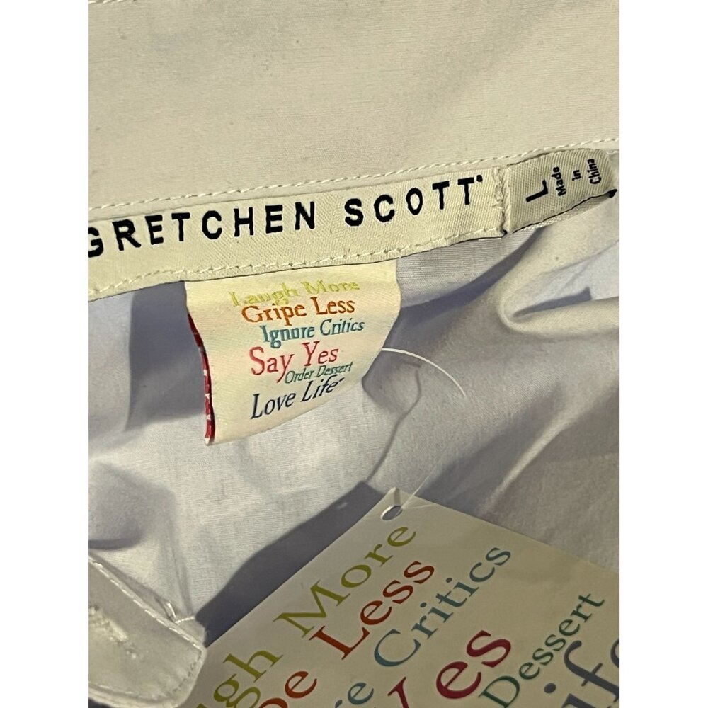 Gretchen Scott Priss Brooks Blouse Button Down Shirt Women's Large Misty New wit - Picture 3 of 4